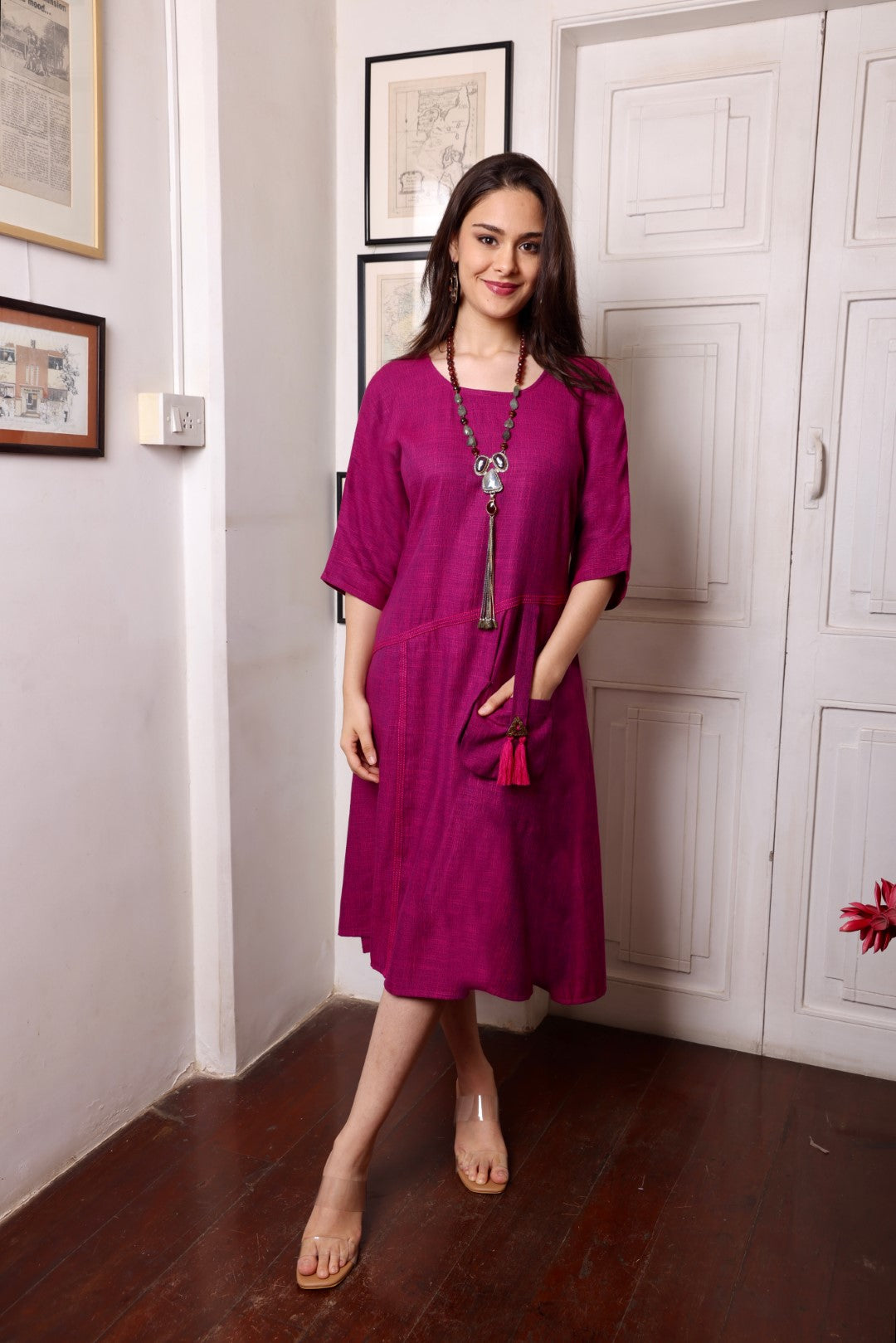 Wine Rayon Dress