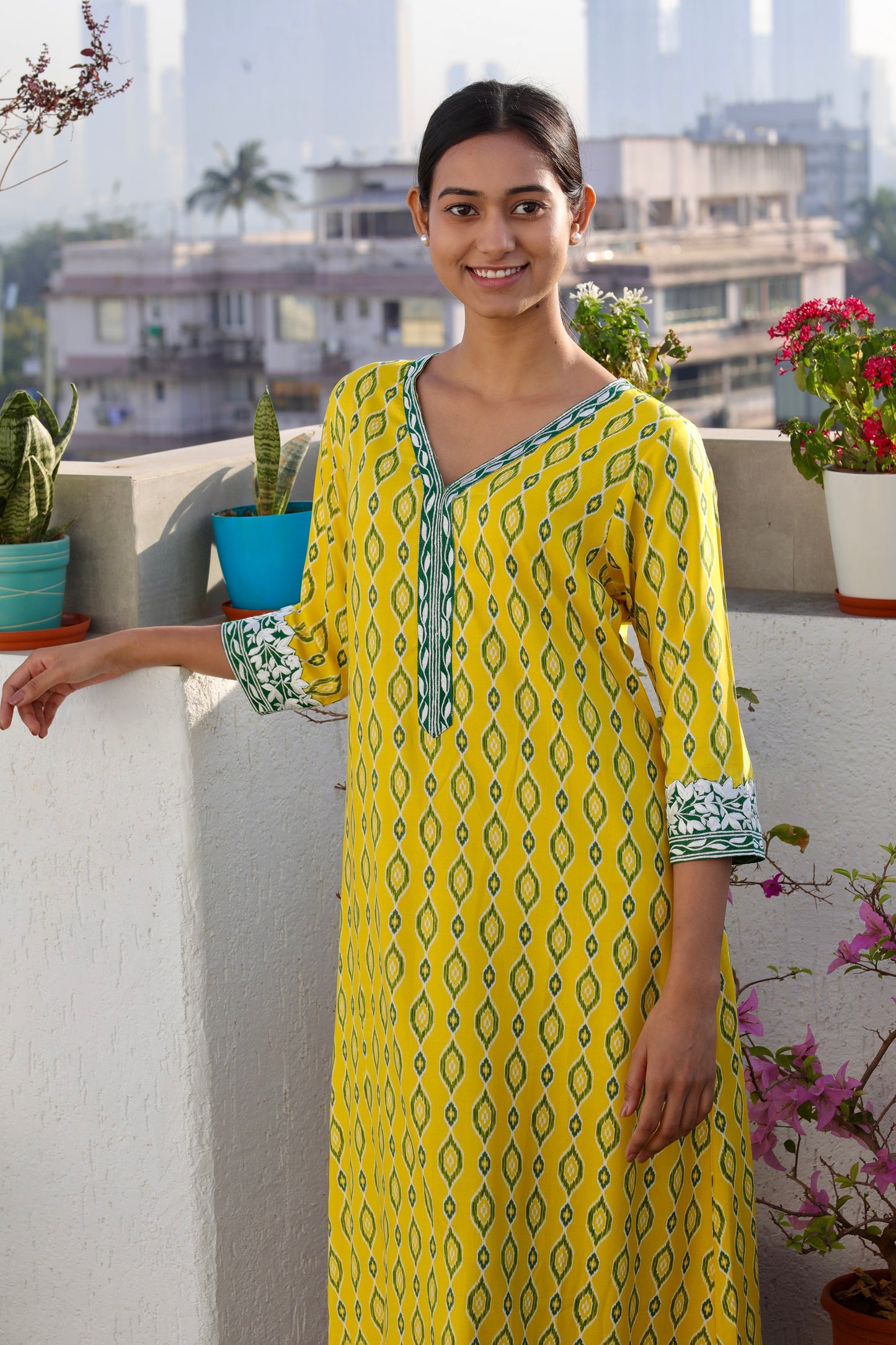 Yellow Green Rayon Kaftan