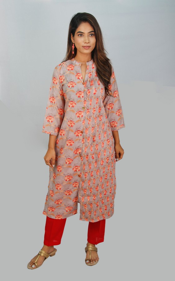 Muslin One Side Pintuck Long Kurta