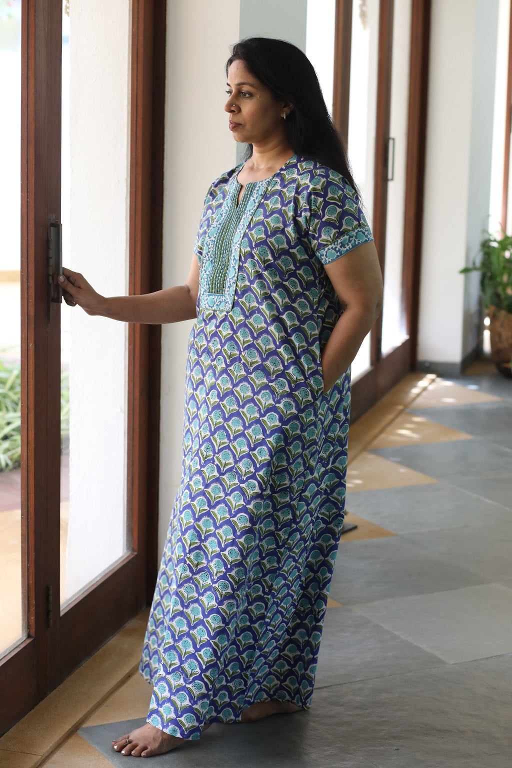 Blue Chawal Taka Yoke Kaftan