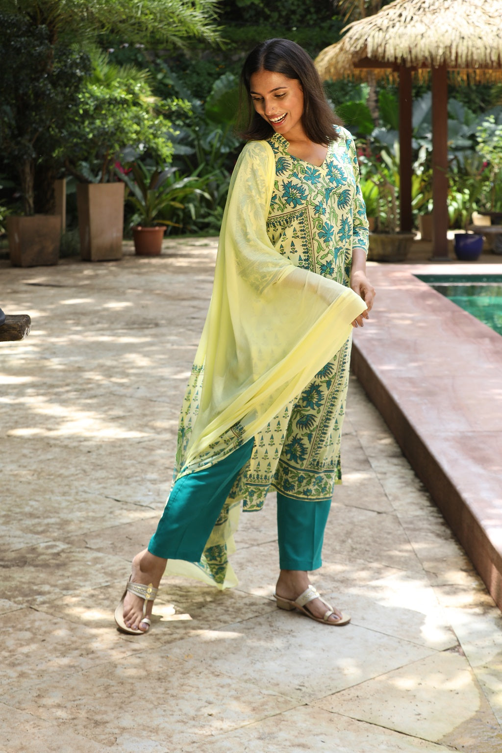 Flower Block Print Ethnic Suit