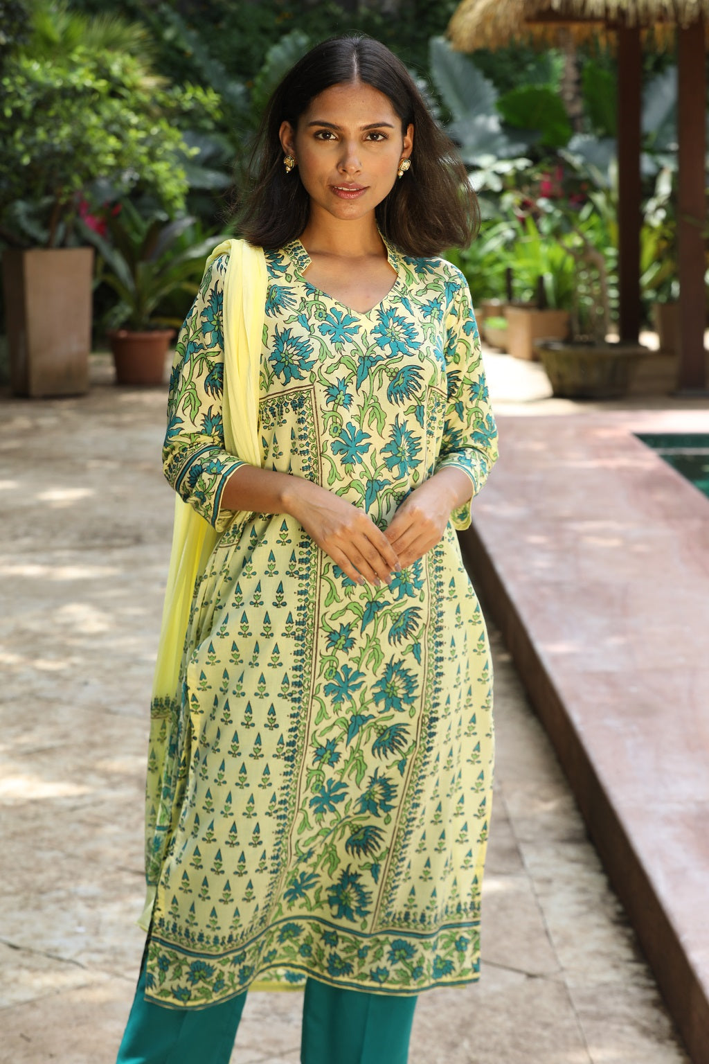 Flower Block Print Ethnic Suit