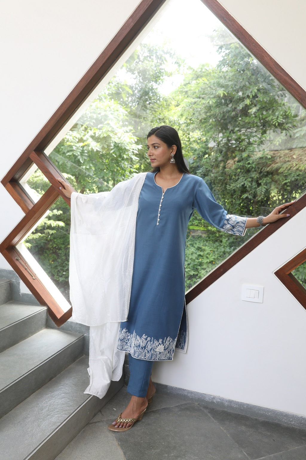 Blue Embroidered Ethnic Suit