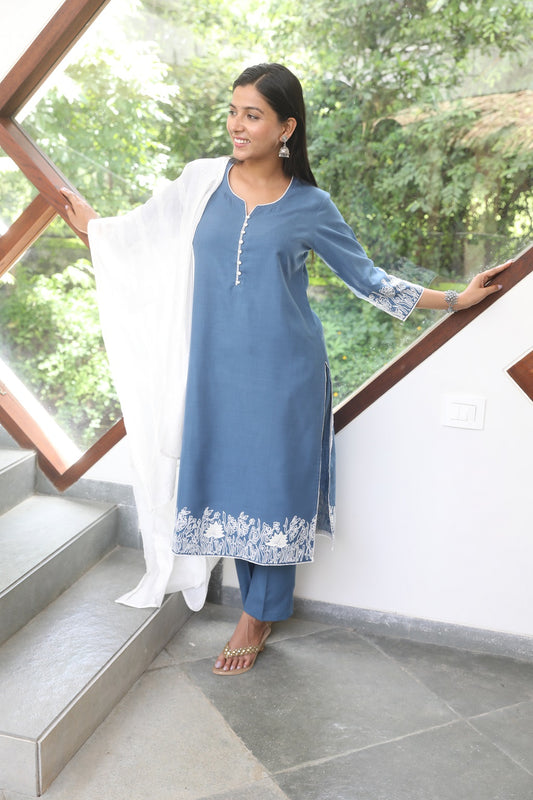 Blue Embroidered Ethnic Suit