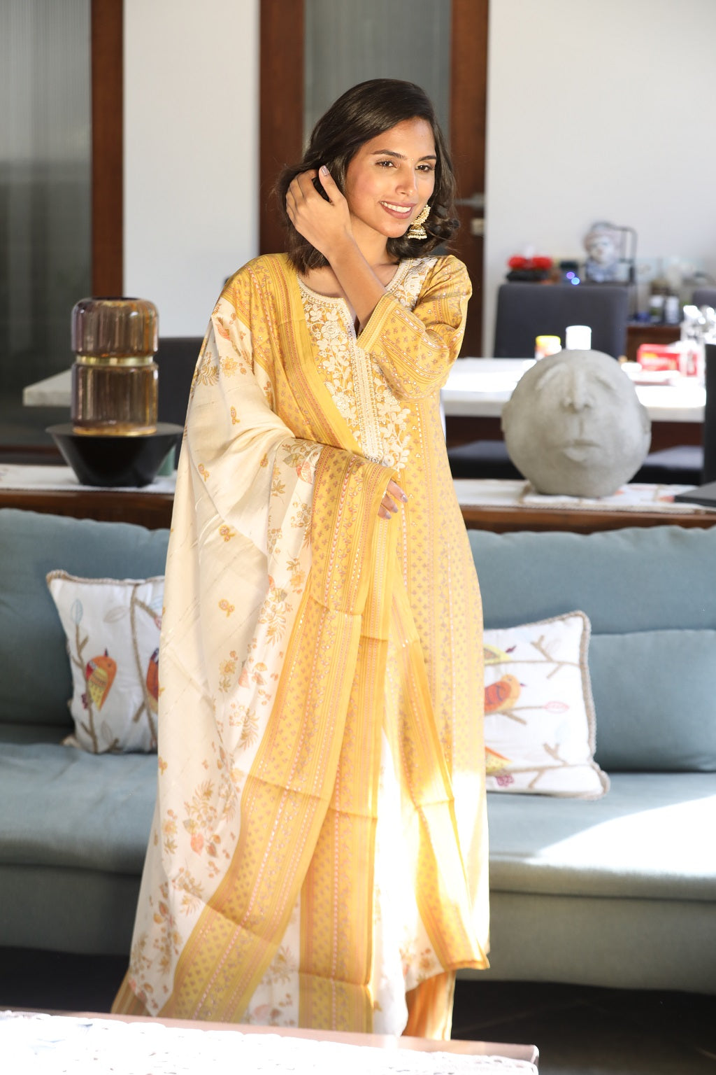 Muslin Emroidered Yoke Ethnic Suit