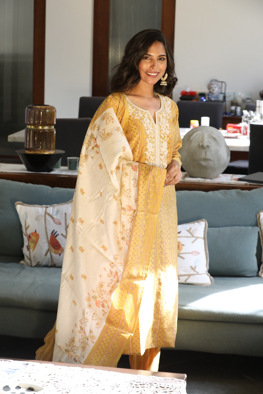 Muslin Emroidered Yoke Ethnic Suit