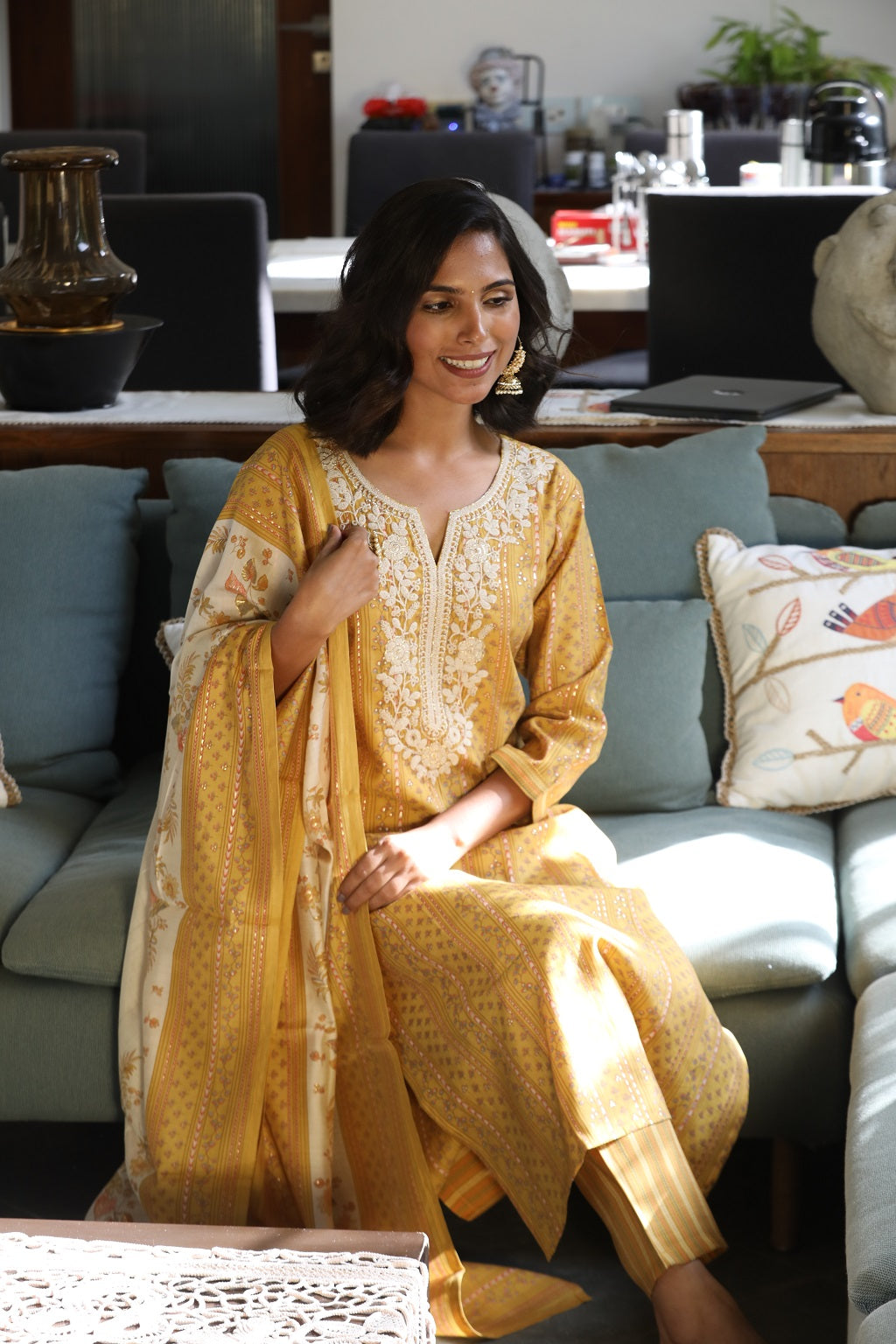 Muslin Emroidered Yoke Ethnic Suit