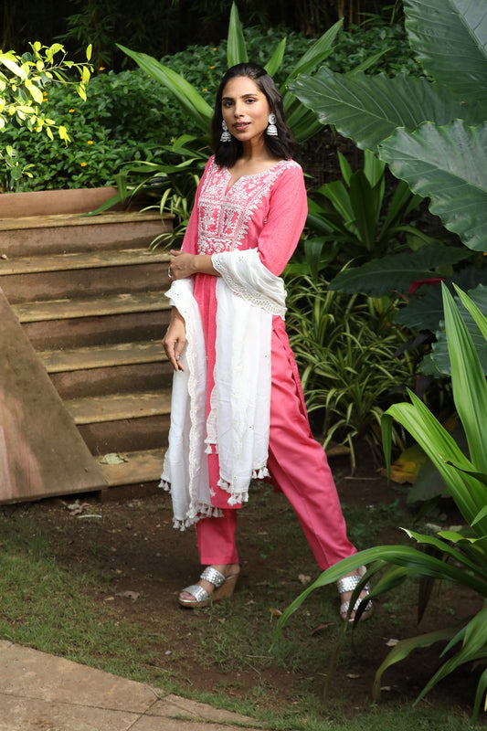 Pink Printed With Gota Yoke Ethnic Suit