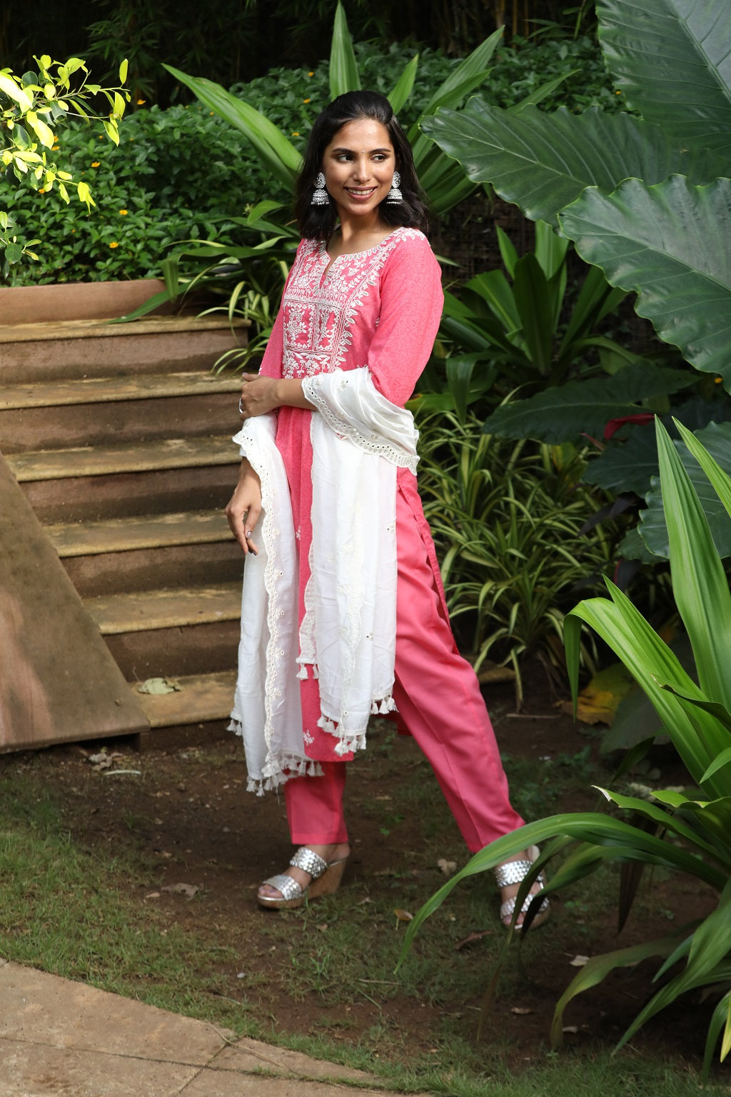Pink Printed With Gota Yoke Ethnic Suit