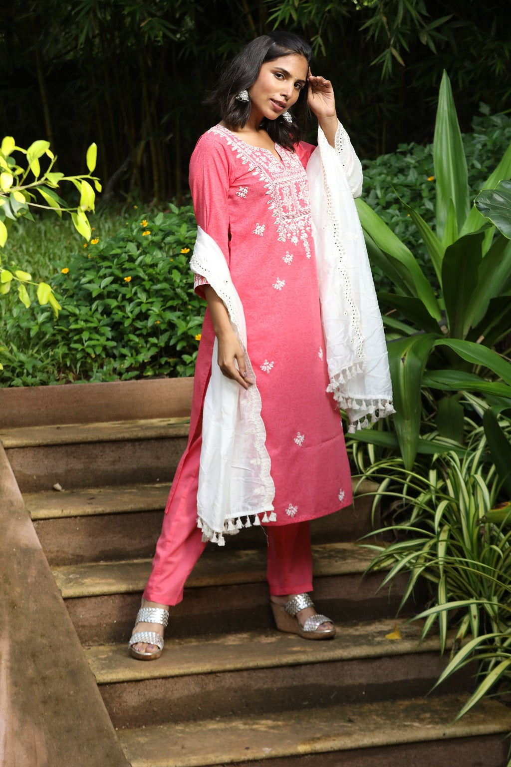 Pink Printed With Gota Yoke Ethnic Suit