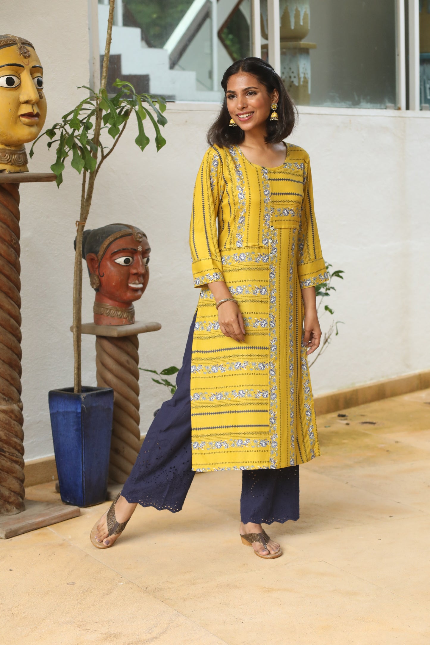 Yellow Vertical Horizontal Long Kurta