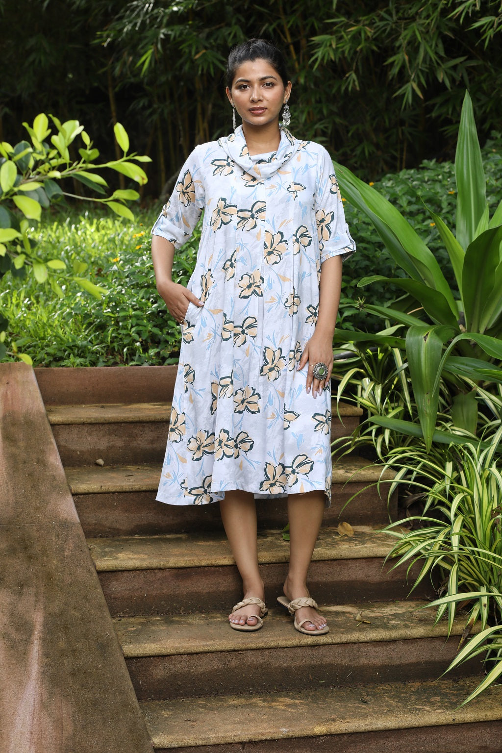 Grey Cowl Neck Dress
