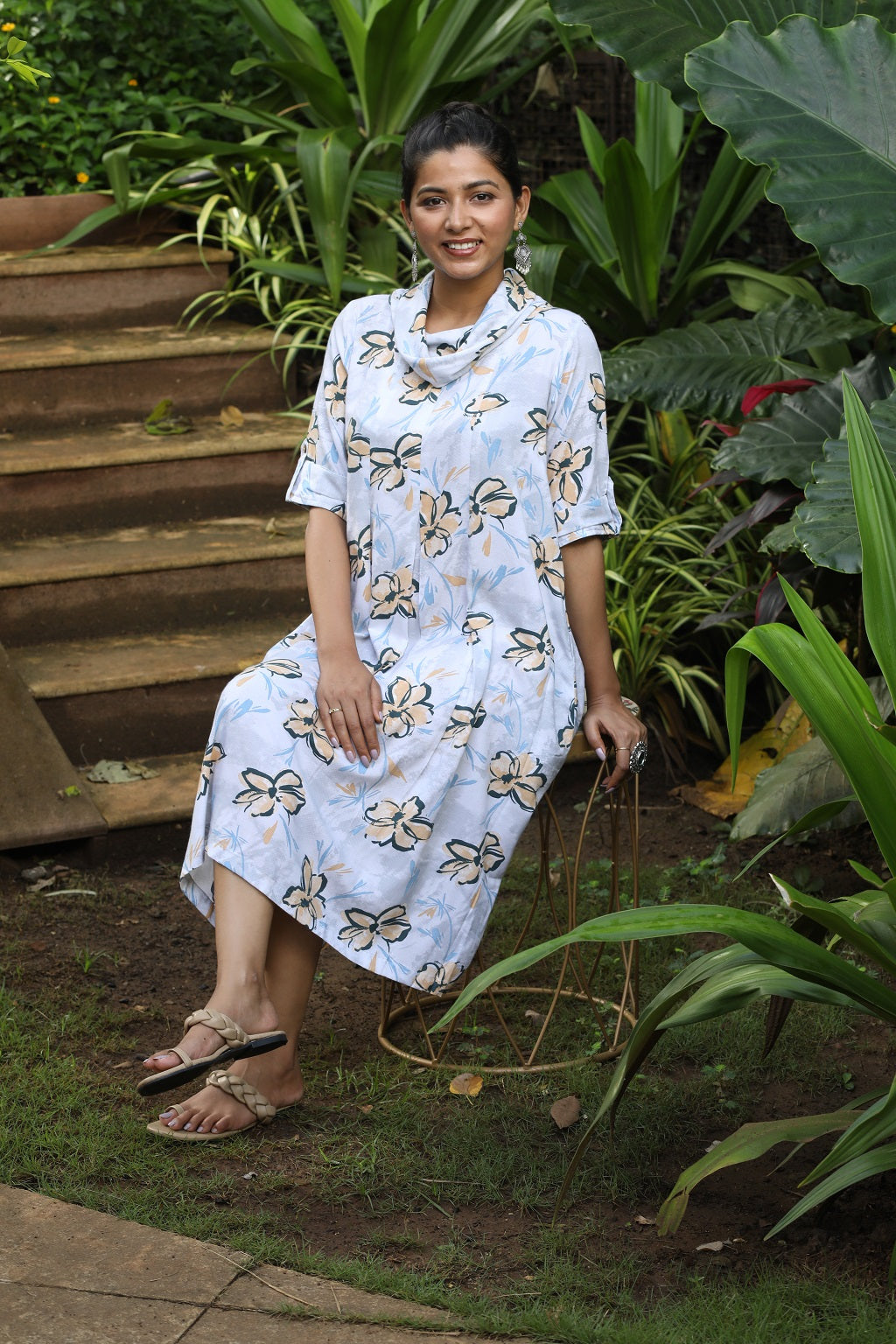 Grey Cowl Neck Dress
