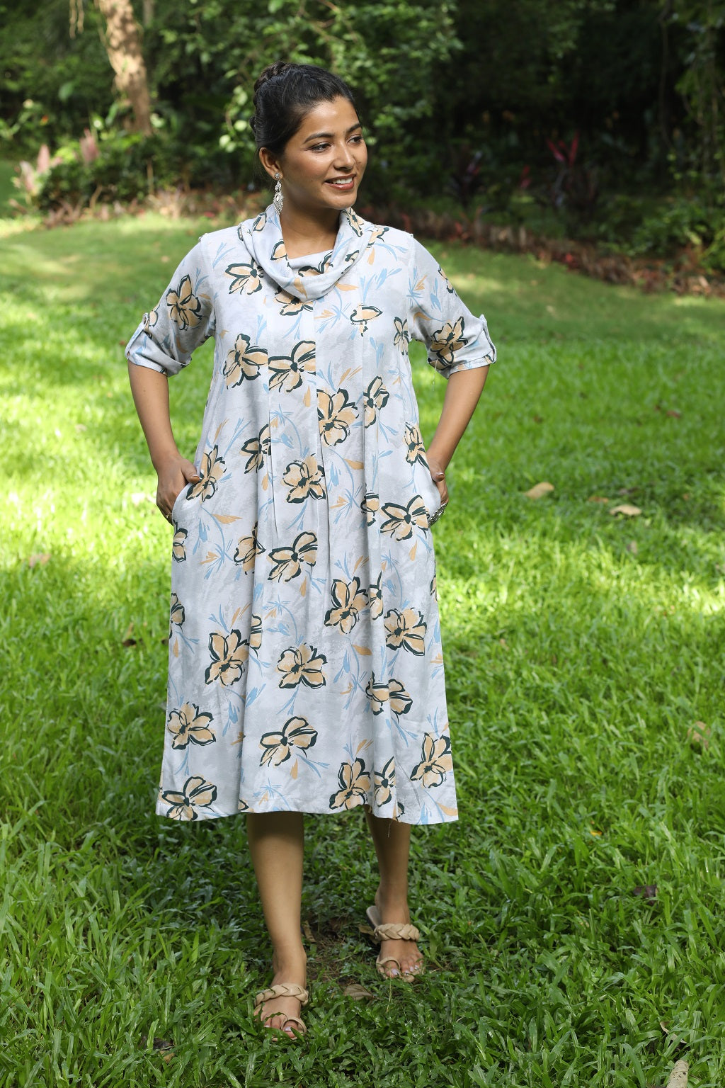 Grey Cowl Neck Dress