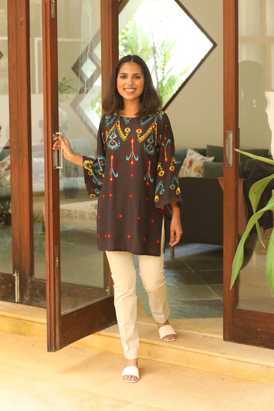 Printed Bell Sleeve Short Kurti