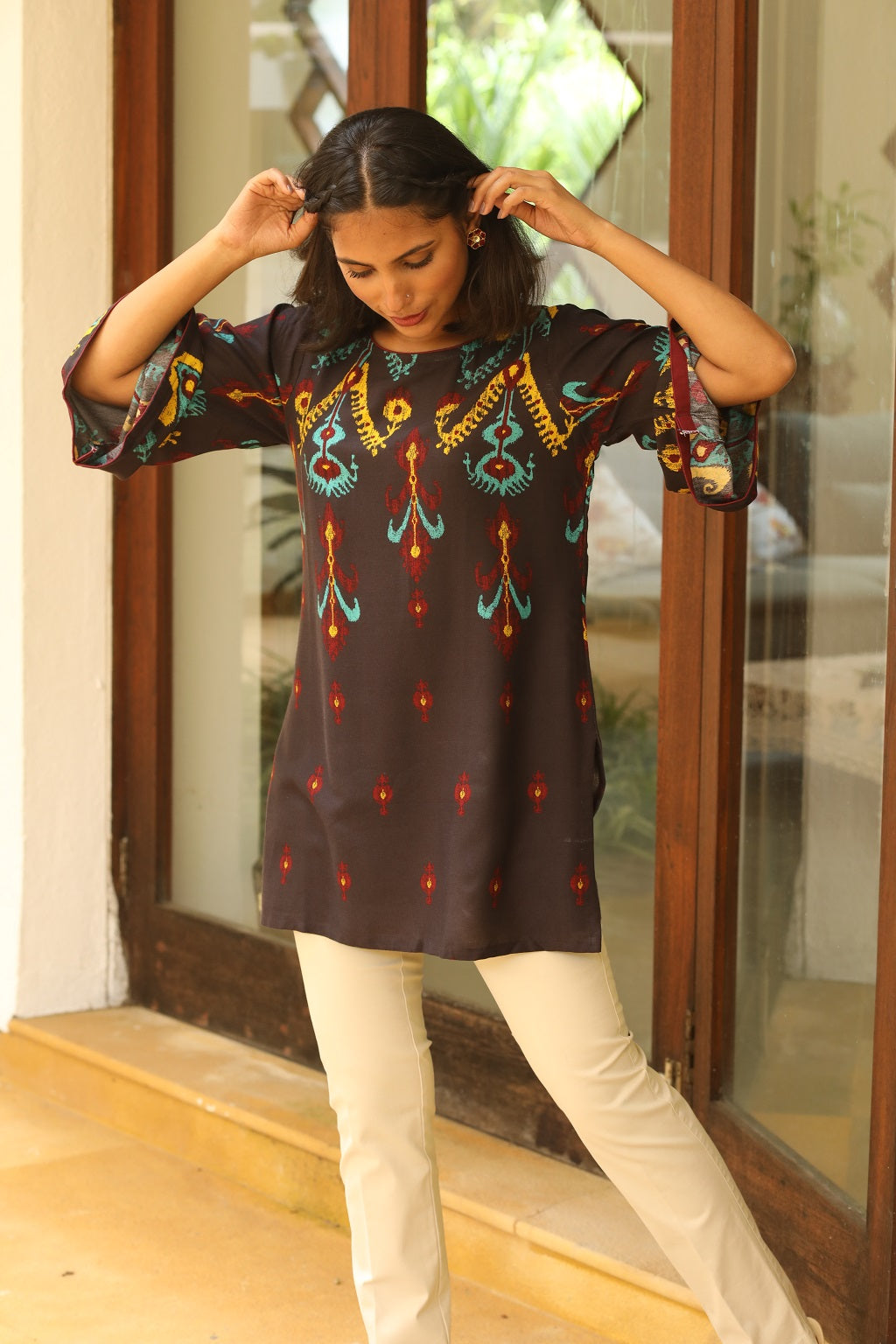 Printed Bell Sleeve Short Kurti