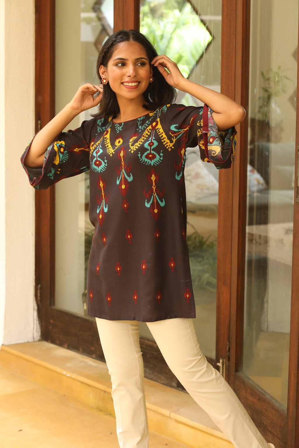 Printed Bell Sleeve Short Kurti