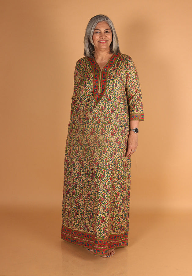 Beige Spun Block Kaftan