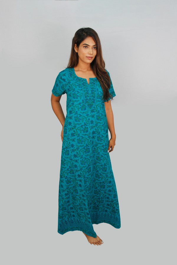 Blue Block Printed Kaftan