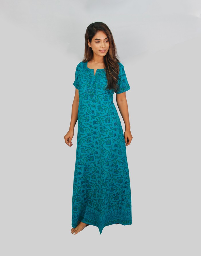 Blue Block Printed Kaftan