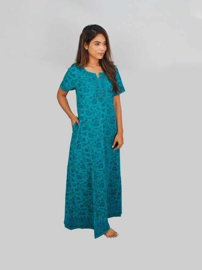 Blue Block Printed Kaftan