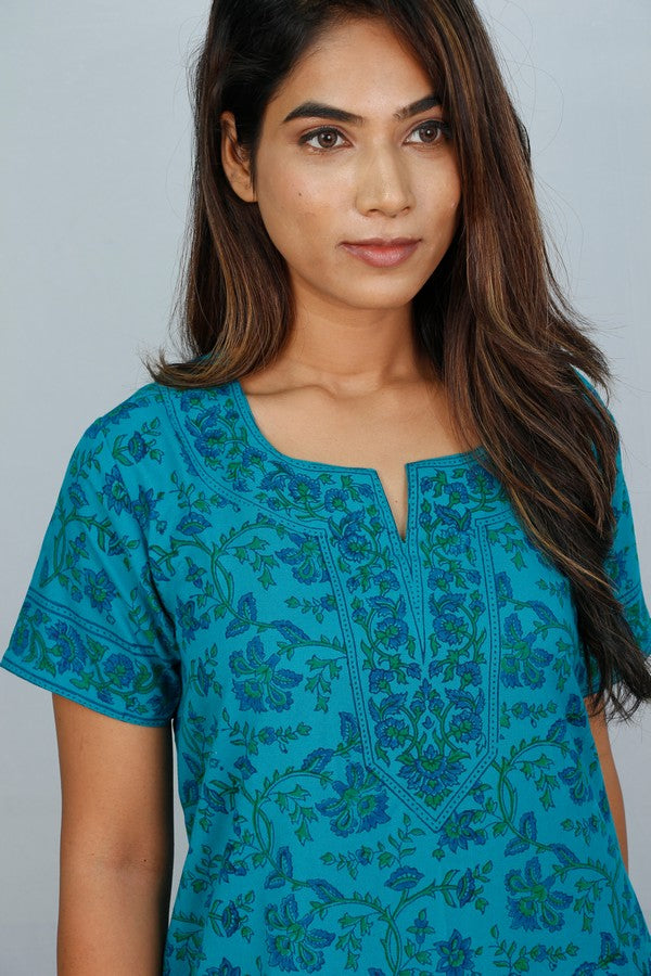 Blue Block Printed Kaftan