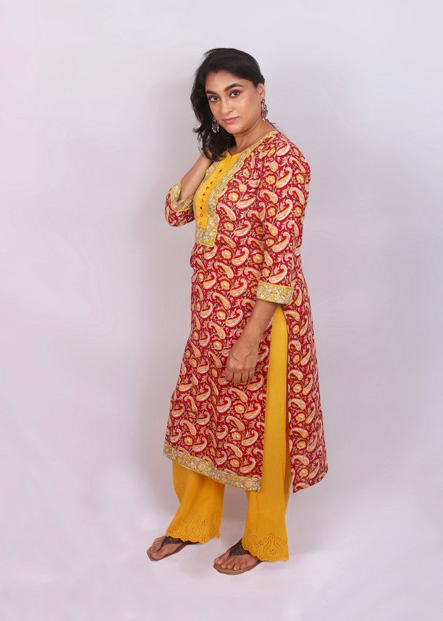 Cotton Printed Pintuck Yoke Kurta
