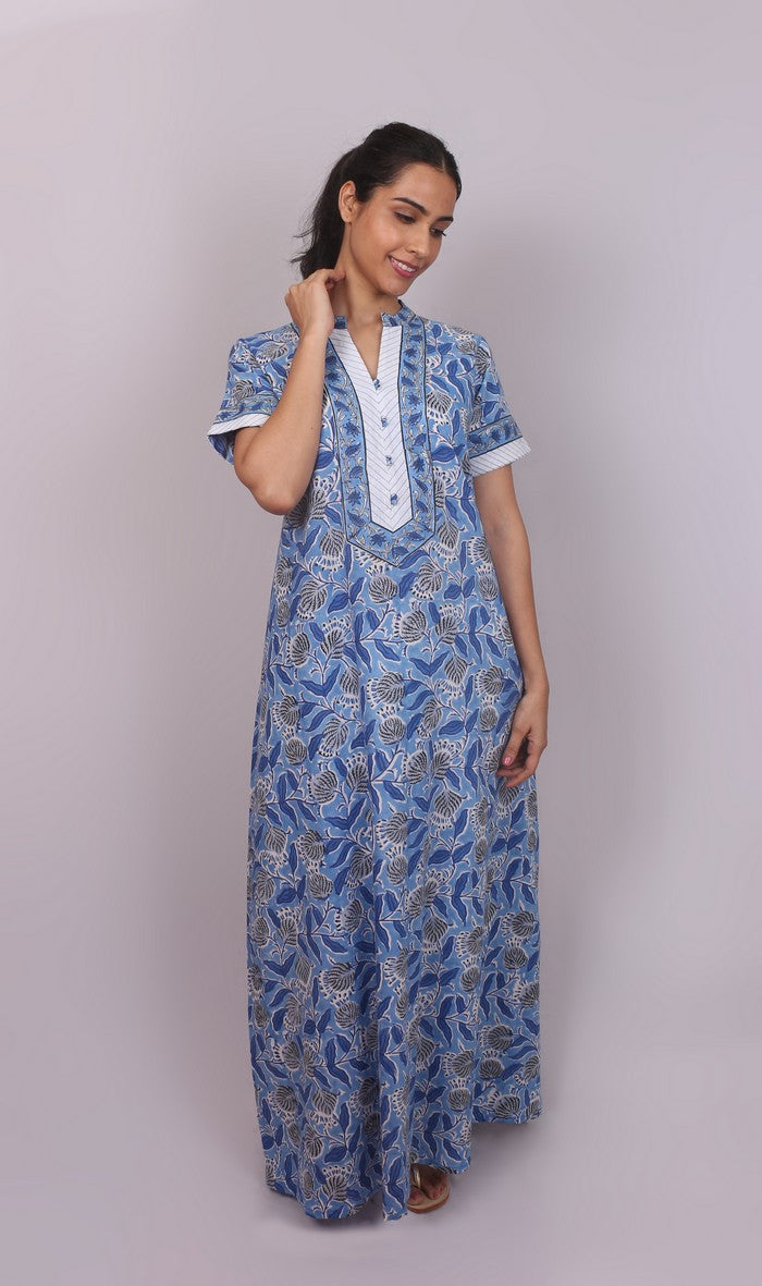 Cotton Printed White Yoke Kaftan
