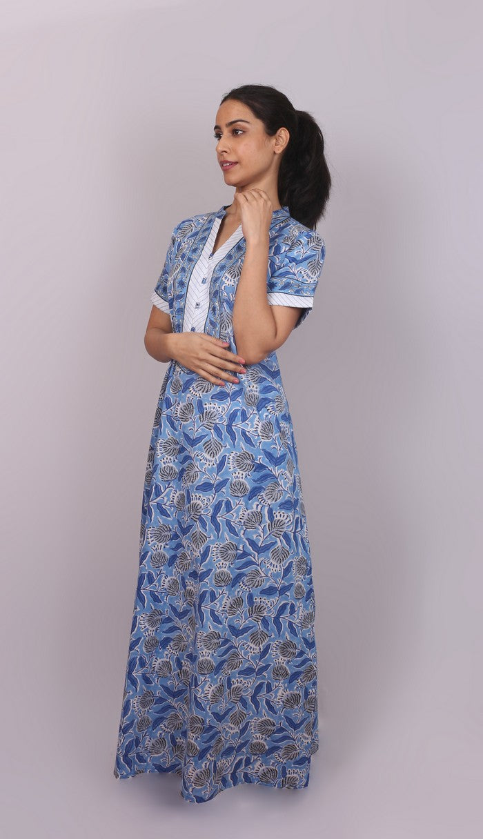 Cotton Printed White Yoke Kaftan