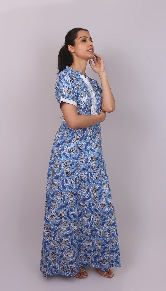 Cotton Printed White Yoke Kaftan