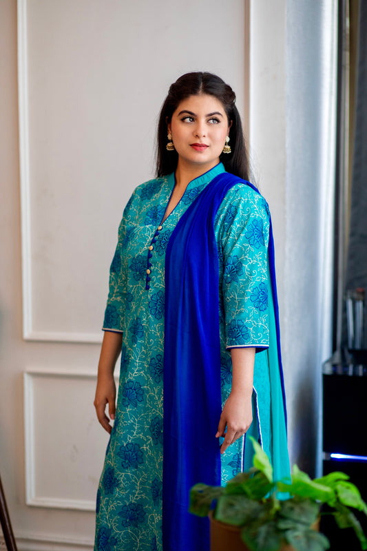 Sea Green Floral Suit