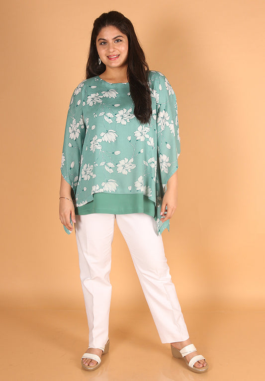 Green White Poncho Kurti