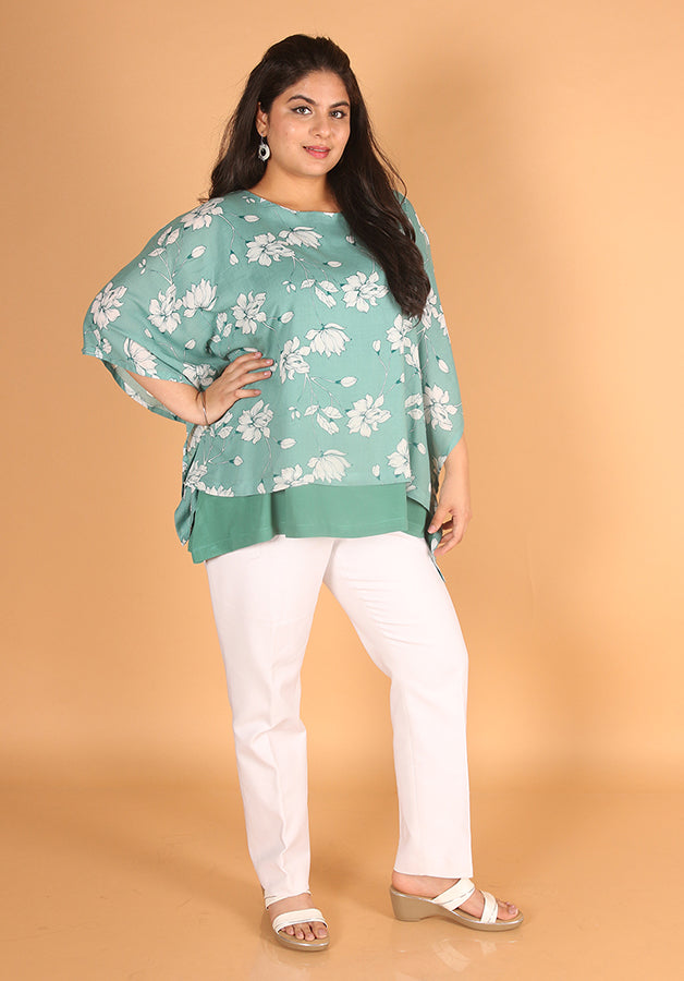 Green White Poncho Kurti