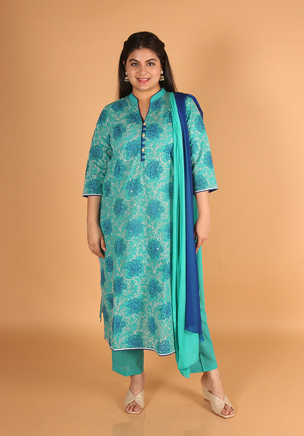 Sea Green Floral Suit