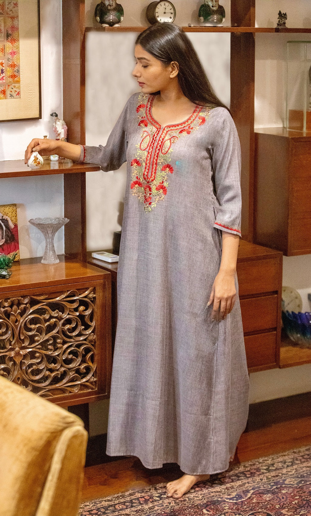Ambi Floral Yoke Kaftan