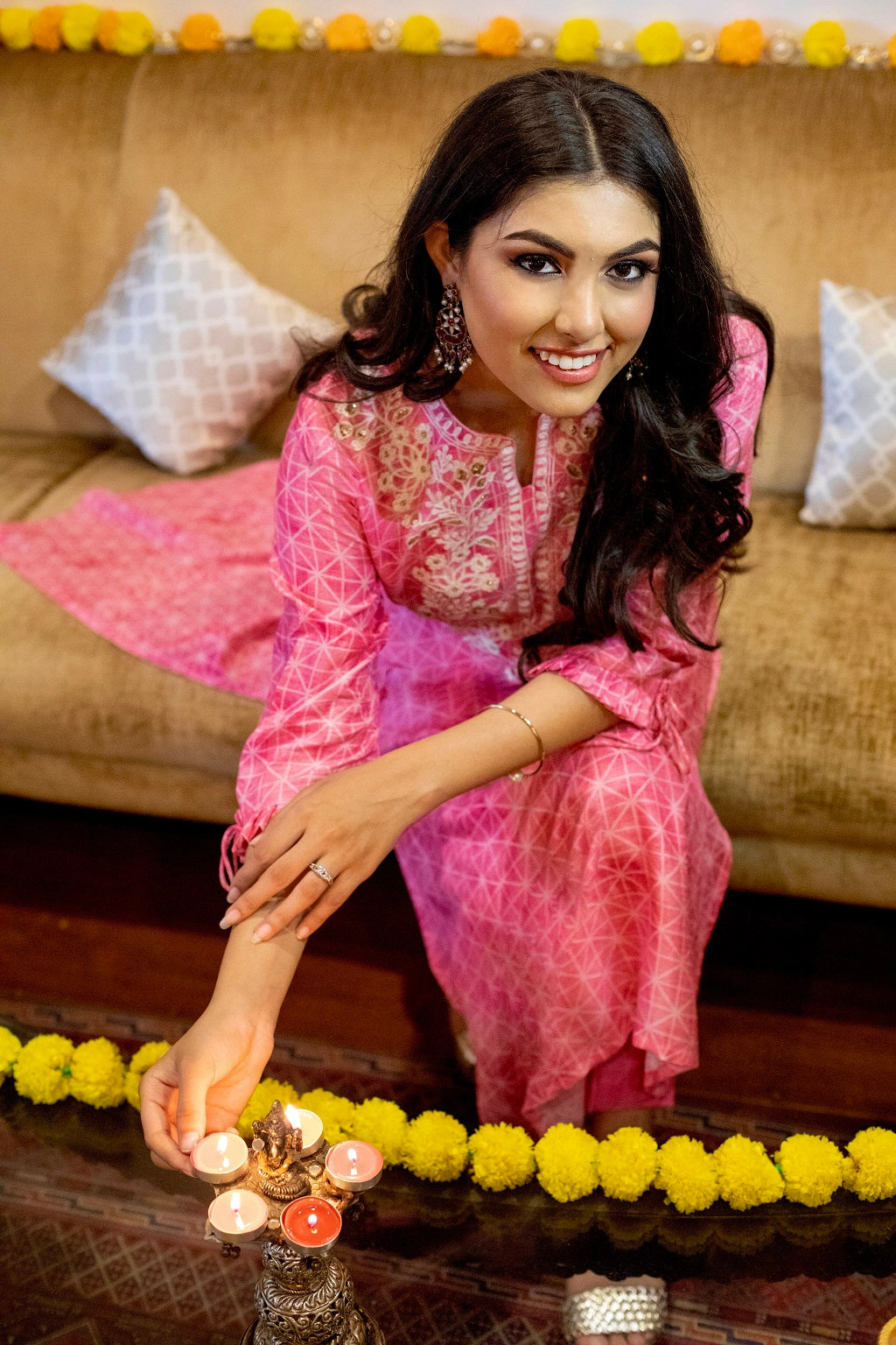 Pink Embroidered Yoke Kurta