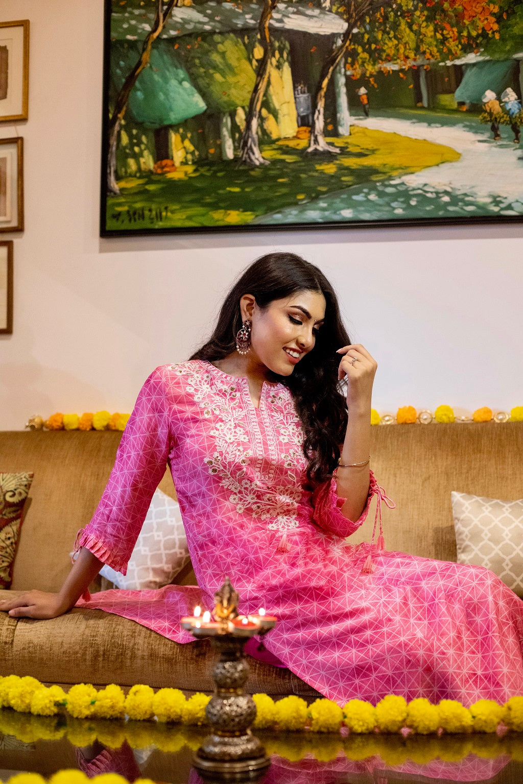 Pink Embroidered Yoke Kurta