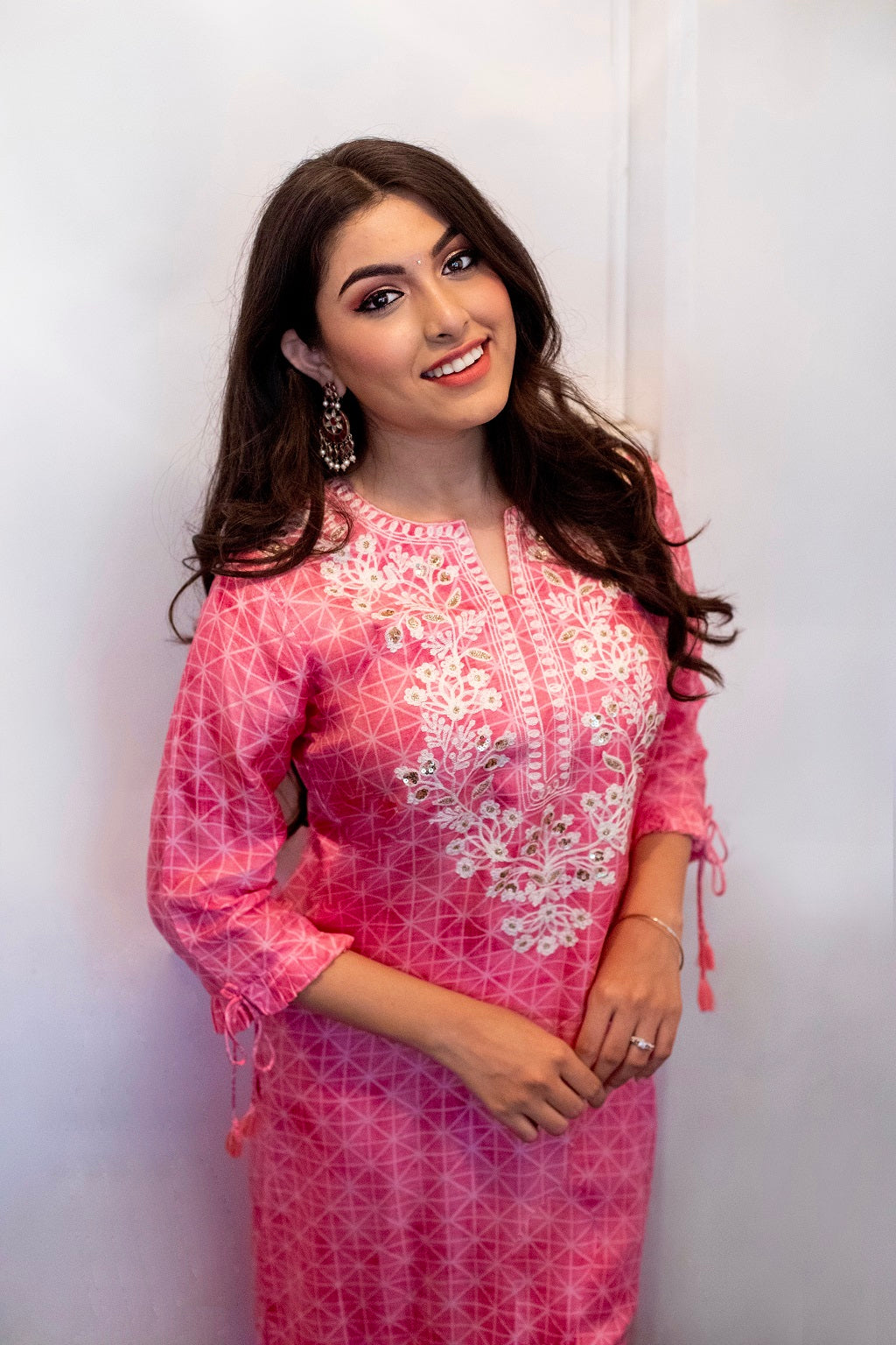 Pink Embroidered Yoke Kurta