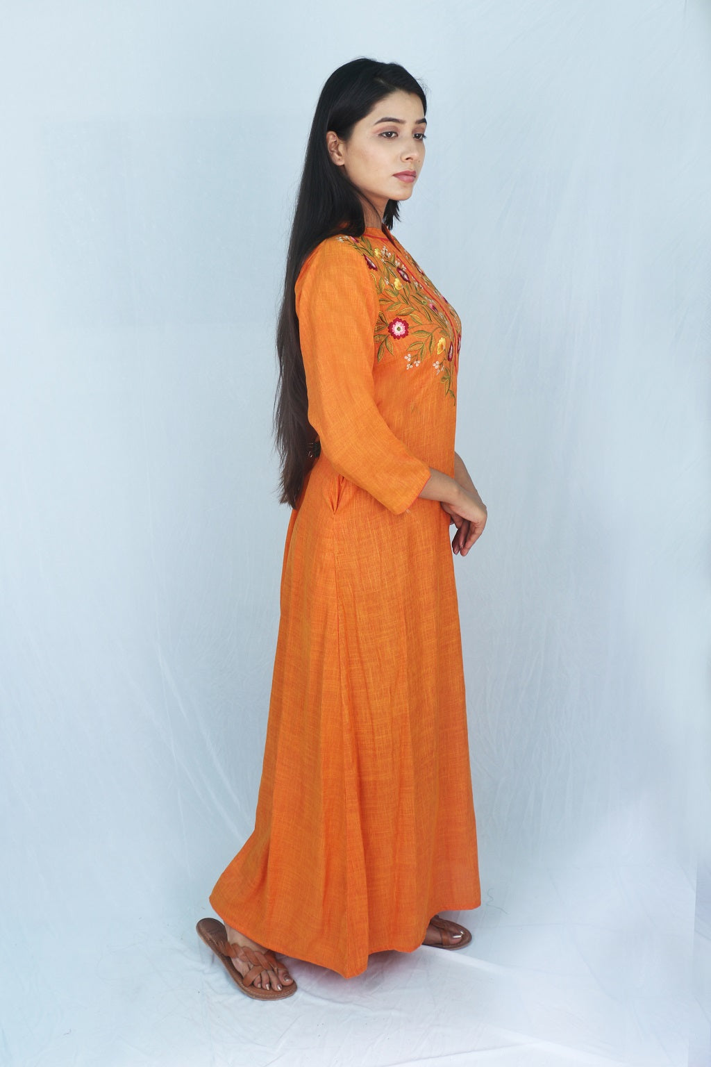 Mustard Embroidered Yoke Kaftan