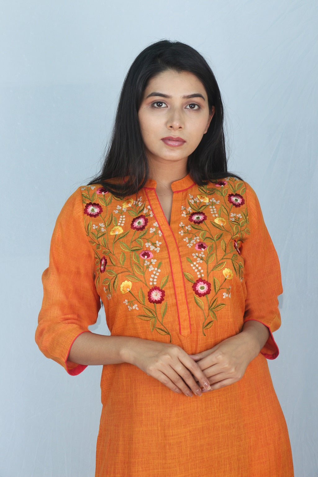 Mustard Embroidered Yoke Kaftan