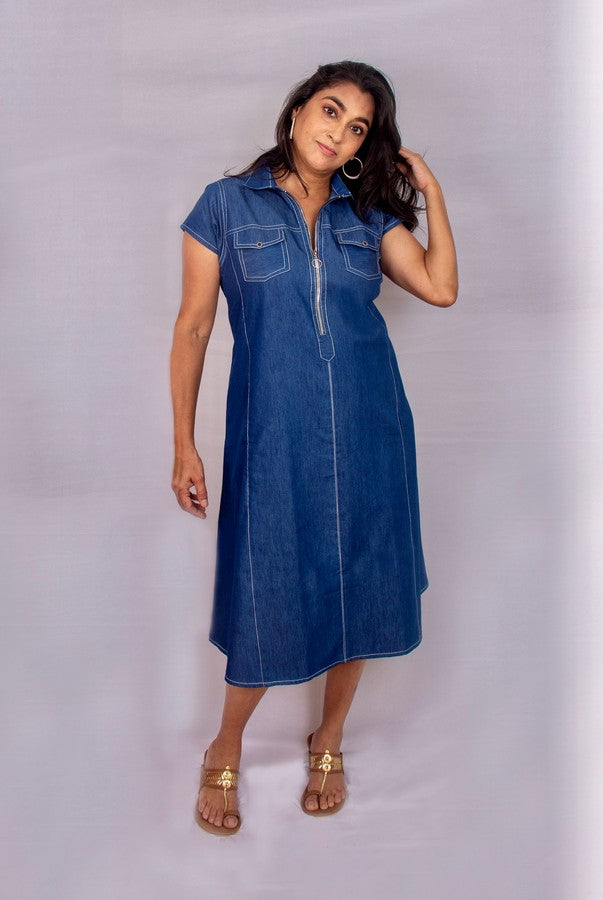 Navy Blue Denim Dress
