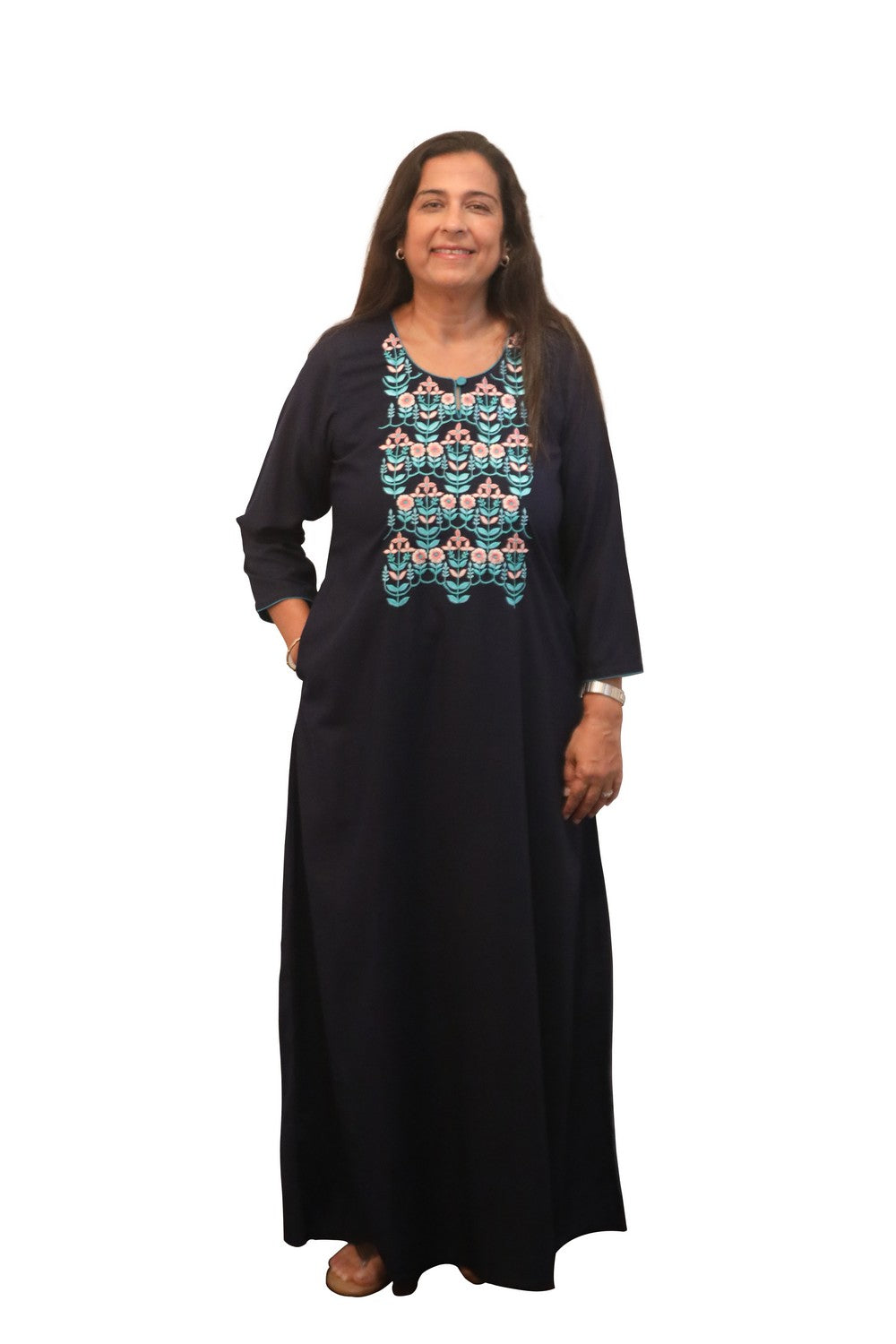 Pastel Thread Embroidered Kaftan
