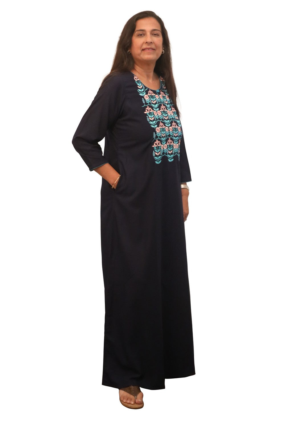 Pastel Thread Embroidered Kaftan