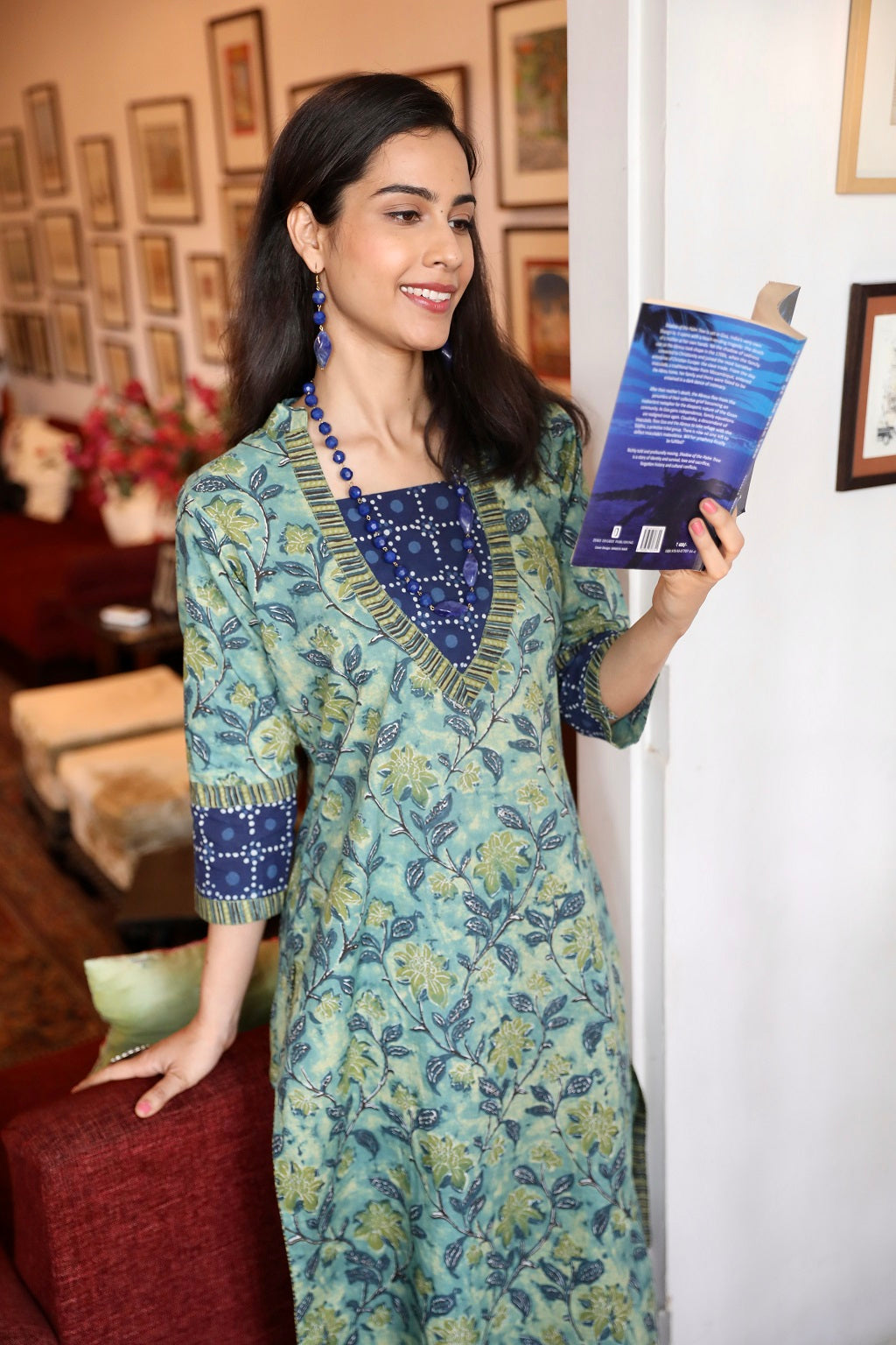 Printed Floral Dhaboo Yoke Ethnic Suit