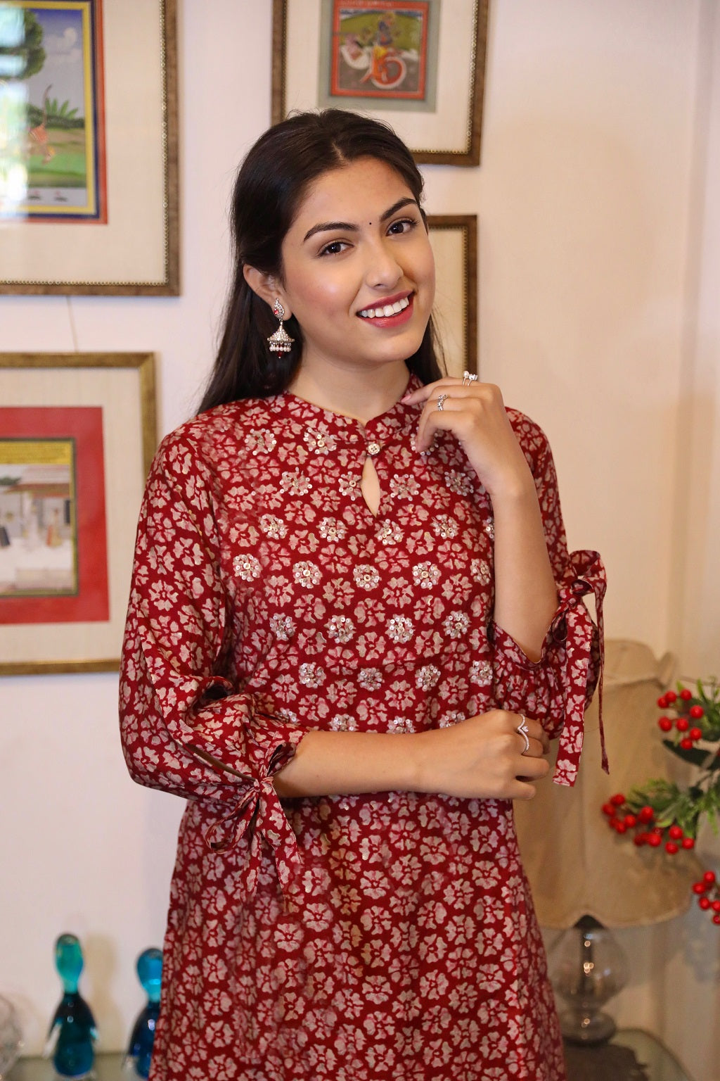 Maroon Muslin Tikki Printed Kurta Set