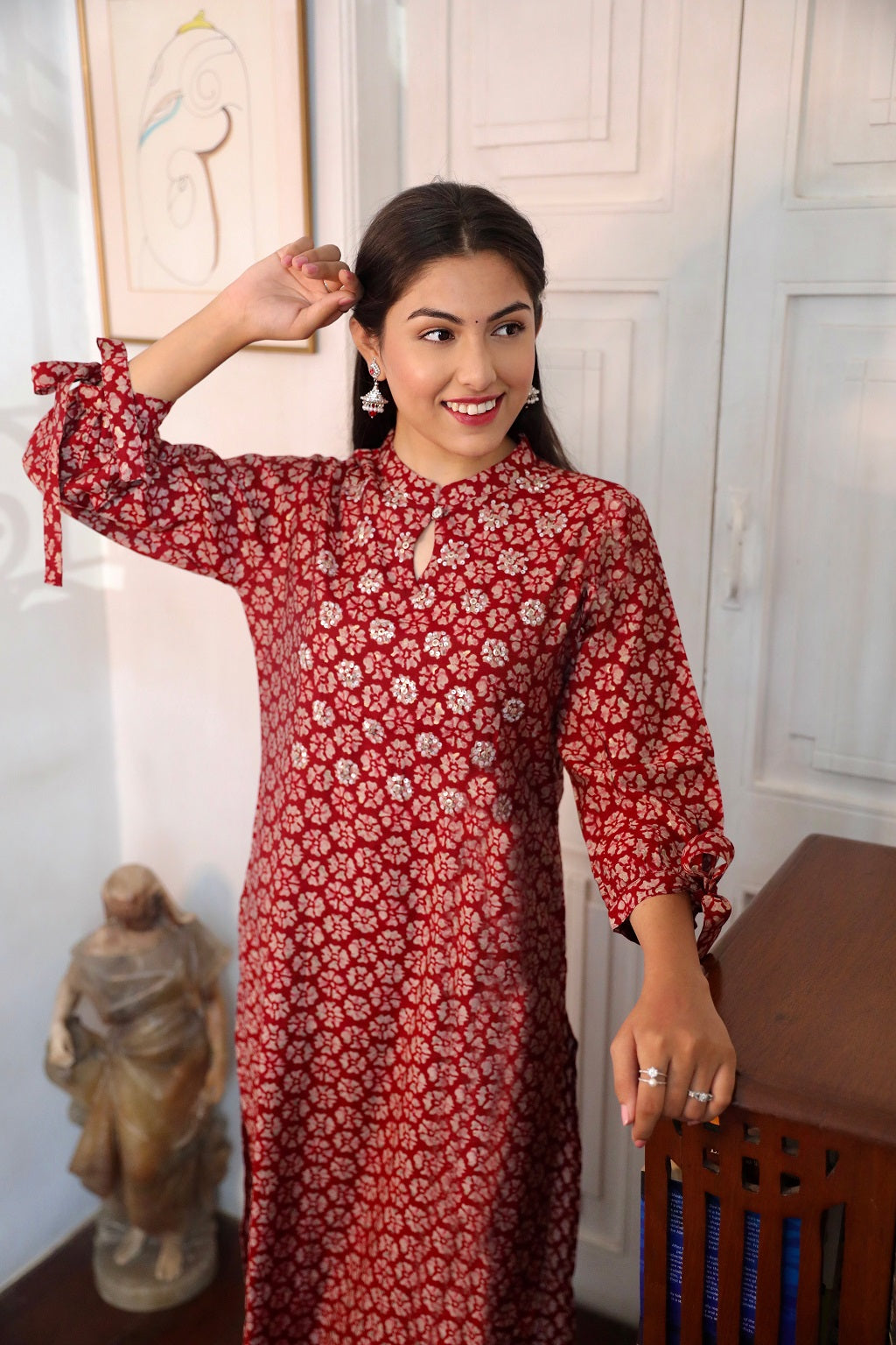Maroon Muslin Tikki Printed Kurta Set