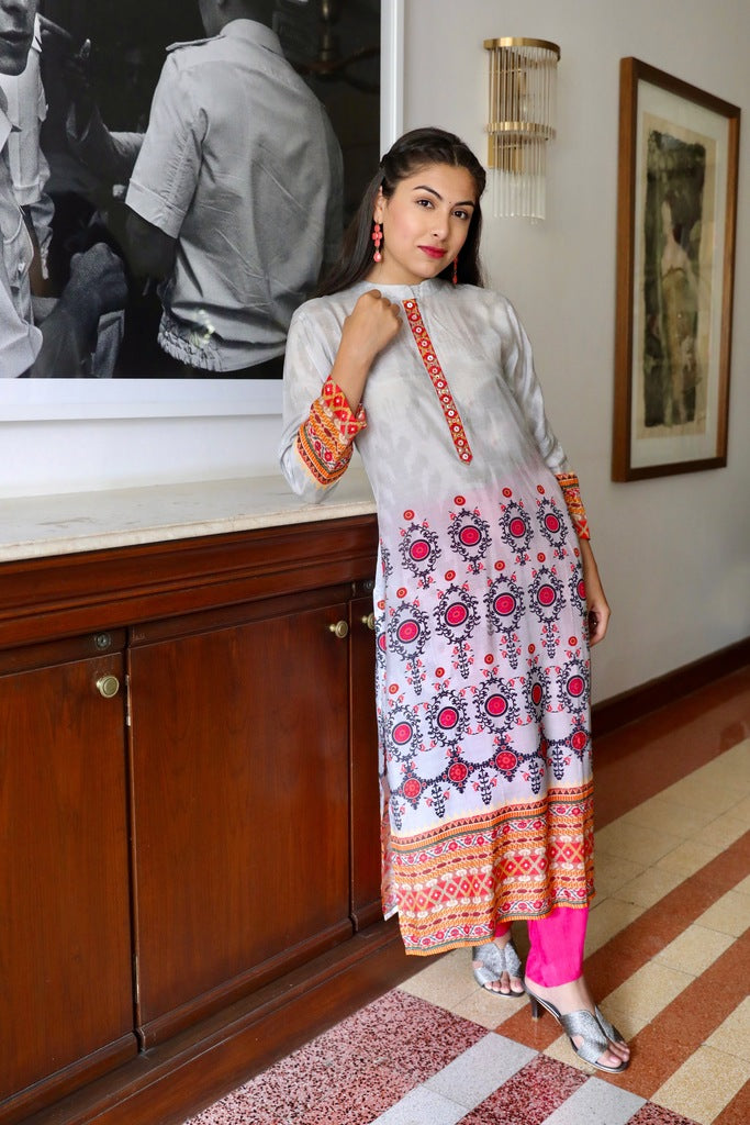 Printed Daman Long Kurta