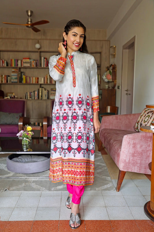 Printed Daman Long Kurta