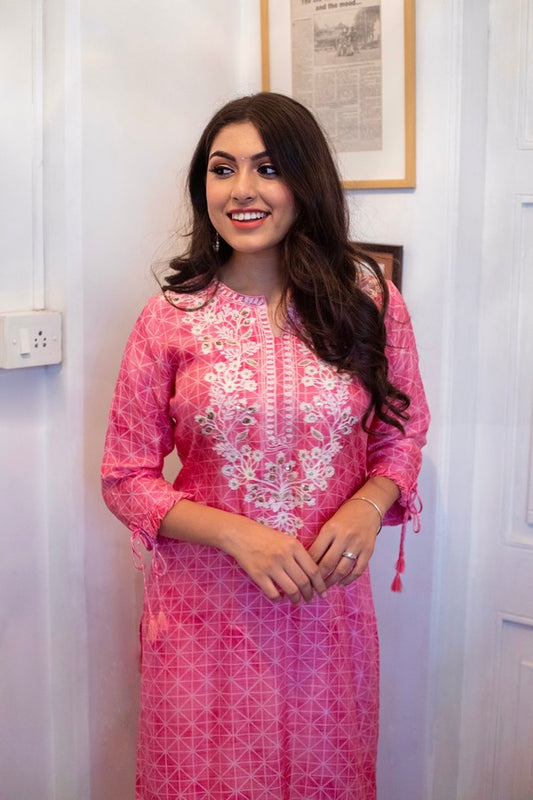 Pink Embroidered Yoke Kurta
