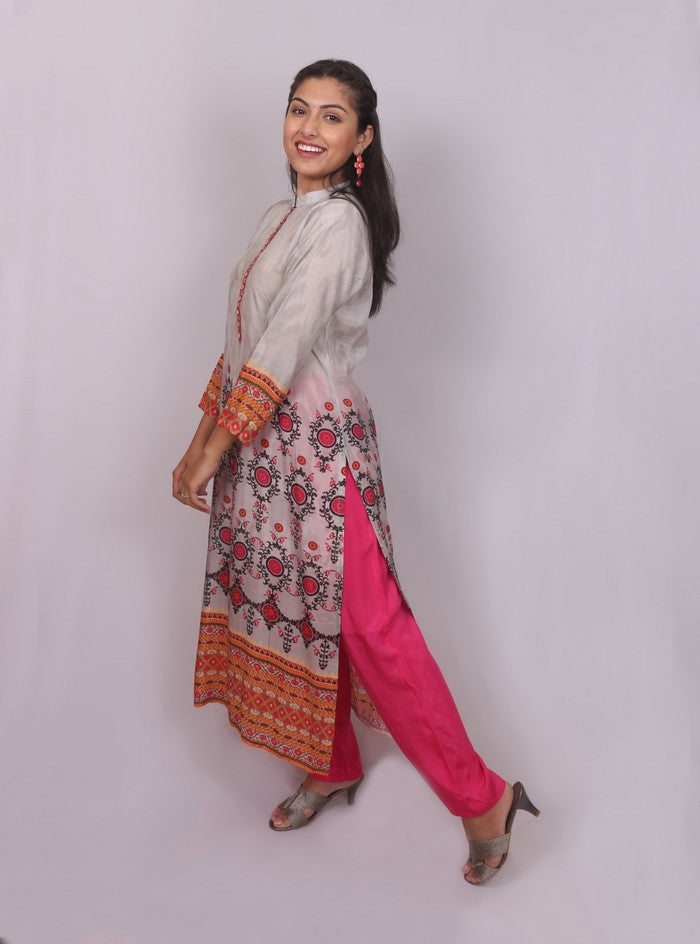 Printed Daman Long Kurta